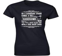JUNKOU On a Gathering Storm Comes a Tall Handsome Man in a Dusty Coat with a Red Right Hand Men Fitted Short Sleeve t-Shirt Black 3XL