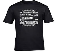 JUNKOU On a Gathering Storm Comes a Tall Handsome Man in a Dusty Coat with a Red Right Hand Unisex Short Sleeve t-Shirt Black 3XL