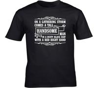 JUNKOU On a Gathering Storm Comes a Tall Handsome Man in a Dusty Coat with a Red Right Hand Unisex Short Sleeve t-Shirt Black XL