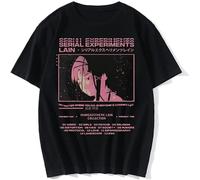 JUNKOU Serial Experiments Lain Oversized T Shirt Men Graphic Tees Iwakura Manga Sci Fi Short Sleeve Tops Shirt Black XL