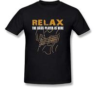 JUNKOU T-Shirts for Men Bass Player Relax The Bass Player is Here Acoustic Electric Guitars Music O Neck Short Tees Black XL
