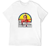 JUNKOU The Six Million Dollar Man T-Shirt Mens 70'S TV Show Bionic American Retro 6 Tee O Neck Tee White XL
