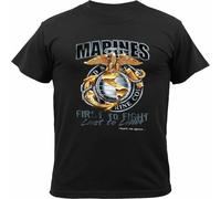 JUNKOU US Marines First to Fight Last to Leave T Shirt Black S