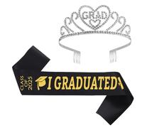 JUNNASALIKER 2025Elegante corona di laurea e fascia set nastro laureato galateo cinture decorazione per feste e celebrazioni, raso+lega