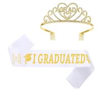 JUNNASALIKER 2025Elegante corona di laurea e fascia set nastro laureato galateo cinture decorazione per feste e celebrazioni, raso+lega