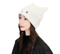 JUNNASALIKER Berretto da donna, cappello lavorato a maglia simile alla lana, con orecchie di gatto, cappello da donna e ragazza, cappello natalizio morbido, Beige, S/L