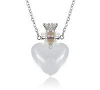 JUNNASALIKER Collana, collana trasparente a forma di cuore con fiala di profumo per catena in acciaio al titanio per creare un desiderio collana con fiala di sangue da donna gioiello, vetro/smaltato