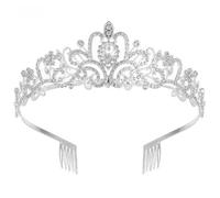 JUNNASALIKER Elegante corona da principessa per adulti e bambini, in lega e strass scintillanti, decorazione per capelli per occasioni speciali, Metallo