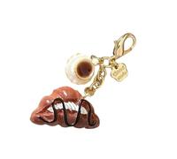 JUNNASALIKER Portachiavi alla moda con ciondolo a forma di tazza di caffè e pane, accessorio portatile, per donne e ragazze, uso quotidiano