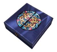 JUNNASALIKER Portagioie tradizionale cinese, elegante scatola portaoggetti in legno con ricamo e scomparti per accessori