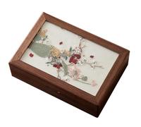 JUNNASALIKER Scatola di visualizzazione dei gioielli ricamata in legno di noce per accessori e orologi, con scomparti multipli