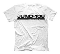 Juno 106 T-Shirt 100% Cotton | Analog Synth Retro 60 Jupiter[White (Black Logo),L]