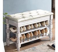 Junpllvic Panca contenitore imbottita Sitable con seduta imbottita, panca portascarpe imbottita con bottoni in pelle, sgabello per cambiare le scarpe di grande capacità, bianco, 70 x 30 x 48 cm