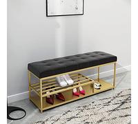 Junpllvic Panca moderna per ingresso con ripiano per scarpe in metallo, comodo organizer per scarpe con seduta imbottita, panca portaoggetti di alta qualità, arredamento con cuscino in velluto