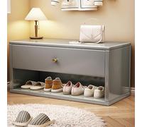 Junpllvic Panca portascarpe in legno massello con cassetto, grigia, 60 cm, panca multifunzionale per ingresso, per camera da letto e soggiorno