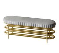 Junpllvic Panca Scarpiera, Panca Portaoggetti Moderna a 2 Ripiani con Morbido Cuscino Grigio con Struttura in Metallo Dorato per Ingresso, Corridoio, Camera da Letto o Soggiorno 80x30x45 cm