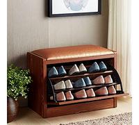 Junpllvic Scarpiera in legno massello con cassetto nascosto, ③-Organizzatore per scarpe per il terzo ingresso, moderna panca contenitore imbottita in similpelle