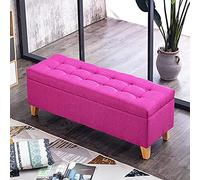 Junpllvic Sgabello per cambiare le scarpe da ingresso con contenitore, panca contenitore imbottita in lino, poggiapiedi moderno per la fine del letto, per soggiorno, camera da letto, rosa 70x40x45 cm