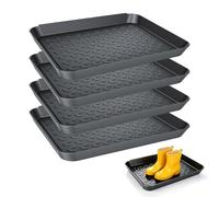 Junrvivy Portascarpe - 4 tappetini per scarpe, 35 x 27 x 3 cm, scolapiatti, in plastica, con bordo rialzato, per scarpe bagnate, interni ed esterni, corridoio, piante