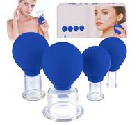 Junrvivy Set di 4 coppette con ventosa in silicone, per il viso, per massaggio, disintossicazione contro tensioni, rughe e cellulite, per ogni parte del corpo (blu)