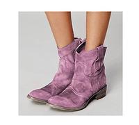 JUNSHANG Stivali da Cavalieri Bassi da Donna, Stivali Talloni Stivali Moda Donna retrò Caviglia Moto Stivali da Equitazione,Purple-37