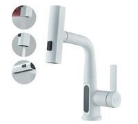 JUNSHENG Miscelatore da Cucina con Doccetta Estraibile, Indicatore di Temperatura a LED, Monocomando Girevole a 360° (Bianco)