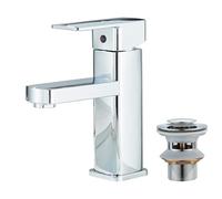JUNSOTTOOR Rubinetto miscelatore cromato a cascata con scarico pop-up, rubinetto moderno per lavabo da bagno a leva singola, rubinetto in acciaio inox con tubi standard G1/2" UK