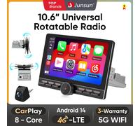 Junsun 10.6 "Radio girevole universale AI Wireless CarPlay 4G Android 14 Lettore multimediale WiFi GPS Navi 1Din Auto Stereo V1 Pro (4GB 64GB) Cam