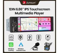 Junsun Autoradio Universale 1 Din da 6,86 Pollici, Lettore MP5, Carplay Wireless, Android Auto, Multimedia per Auto, Telecamera Posteriore, Display Touch IPS 1280*480, Mirror Link, Navigazione GPS,