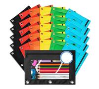 Junterone Astuccio per matite per 3 raccoglitori ad anelli, 30 buste per matite sfuse, 6 colori diversi, astuccio per matite con cerniera a 3 fori, forniture per ufficio, Come illustrato