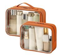 Junterone Borsa da Toilette Trasparente, Borsa per Trucchi In PVC Idrorepellente con Cerniere, Borsa da Toilette Trasparente per, Durevole, Trasparente e Arancione