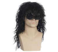 Junterone Parrucche da Uomo Parrucca Lunga Riccia Flaccida Punk per Festa In Costume Cosplay Maschile In Fibra Ad Alta Temperatura, Nero