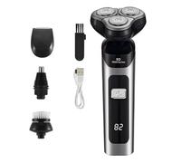 Junterone Rasoio Elettrico LCD Display Digitale Tre Teste Galleggianti Ricaricabile Rasoio Intelligente Impermeabile Rasoio Tipo-C Carica Argento