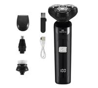 Junterone Rasoio Elettrico LCD Display Digitale Tre Testine Galleggianti Ricaricabile Rasoio Intelligente Impermeabile Rasoio Tipo-C Ricarica Nero