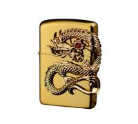 junweideyi Accendino con drago cinese 2024, regalo anno del drago, sostituibile per Zippo (solo custodia), dimensioni inserto compatibile 3,6 cm x 1,2 cm x 5 cm (oro)