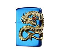 junweideyi Accendino con drago cinese 2024, regalo anno del drago, sostituibile per Zippo (solo custodia), dimensioni inserto compatibile 3,6 cm x 1,2 cm x 5 cm (blu)