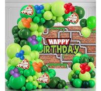 Junyaoii Tartaruga di compleanno per bambini, decorazioni per feste, 152 pezzi di tartaruga verde, kit per ghirlanda, pellicola per pizza, palloncino con palloncini, 1 sfondo per compleanno da 59 x 39