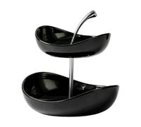 JUNYFFF Cestino per Frutta in Ceramica A 2 Livelli Piano Cucina, Portafrutta con Supporto in Metallo,Fruttiera in 2 Ripiani Vassoio da Portata per Cibo, Verdure, Torte E Dessert per Feste,Nero