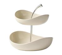 JUNYFFF Cestino per Frutta in Ceramica A 2 Livelli Piano Cucina, Portafrutta con Supporto in Metallo,Fruttiera in 2 Ripiani Vassoio da Portata per Cibo, Verdure, Torte E Dessert per Feste,Bianca