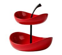 JUNYFFF Cestino per Frutta in Ceramica A 2 Livelli Piano Cucina, Portafrutta con Supporto in Metallo,Fruttiera in 2 Ripiani Vassoio da Portata per Cibo, Verdure, Torte E Dessert per Feste,Rosso