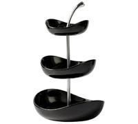 JUNYFFF Cestino per Frutta in Ceramica A 3 Livelli Piano Cucina, Portafrutta con Supporto in Metallo,Fruttiera in 3 Ripiani Vassoio da Portata per Cibo, Verdure, Torte E Dessert per Feste,Nero