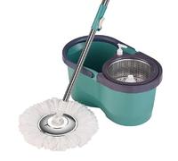 JUNYFFF Lavapavimenti Rotante con Secchio, Rotomop con 4 Testine in Microfibra, Spin Mop Professionale per Pulizia Pavimenti,Verde