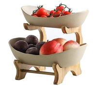 JUNYFFF Portafrutta Alzatina A 2 Piani Porta Frutta Fruttiera Ceramica per Frutta, Verdura, Pane, Snack, Piatti di Frutta, Cesto di Frutta, Verdura, Dolci,Marrone