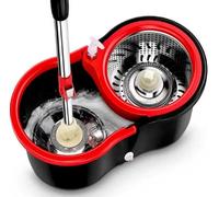 JUNYFFF Secchio in Microfibra, Lavapavimenti Rotante A 360° E Secchio in Acciaio Inox, Set di 1X Mop E 1X Bucket, 4X Testa Mop, Nero