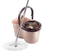 JUNYFFF Secchio in Microfibra, Lavapavimenti Rotante A 360° E Secchio in Acciaio Inox,Spin Mop per La Pulizia di Pavimenti, Set di 1X Mop E 1X Bucket, 4X Testa Mop,Marrone