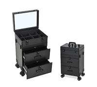 JUNYFFF Trucchi Professionale Beauty Case Valigia Porta Trucchi Valigetta Le Ruote Possono Ruotare Di 360 ° Per Cosmetici Cofanetto Da Viaggio Porta Trucchi, 63 X 35.5 X 23.5 Cm,Nero