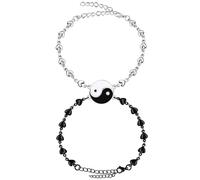 JunyiDIY 2PCS Bracciale Yin Yang In Acciaio Inox Fatto A Mano Cuore D'Amore Con Catena Set Coppia Uomini Donne Migliori Amici Regolabile Tai Chi Gossip Gioielli D'Amicizia Regalo
