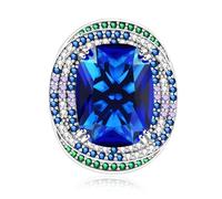 JunyiDIY Anello da donna con grande zircone verde/blu taglio cristallo 4A ovale solitario alone scintillante gioielli cocktail party fidanzamento gioielli donna anello, Cristallo, Zircone