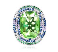 JunyiDIY Anello da donna con grande zircone verde/blu taglio cristallo 4A ovale solitario alone scintillante gioielli cocktail party fidanzamento gioielli donna anello, Cristallo, Zircone