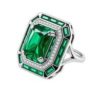 JunyiDIY Anello Regolabile Verde Per Donne, Elegante Ottone Quadrato Cz Regalo, Gioielli Da Cocktail Unici Per Anniversario & Feste YA6258